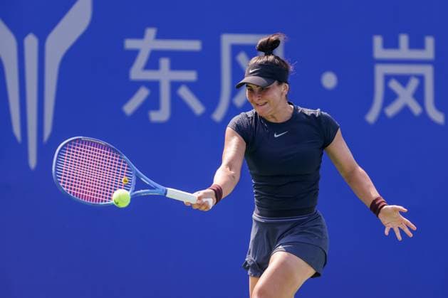 WUHAN, CHINA - OCTOBER 05: Bianca Andreescu of Canada returns a shot in the Women s Singles Qualifying second round match against Anastasia Zakharova on day 2 of 2025 Wuhan Open at Optics Valley International Tennis Center on October 5, 2025 in Wuhan, Hubei Province of China.  Copyright: xVCGx 111595178913