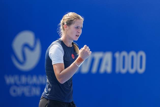 WUHAN, CHINA - OCTOBER 05: Anastasia Zakharova reacts in the Women s Singles Qualifying second round match against Bianca Andreescu of Canada on day 2 of 2025 Wuhan Open at Optics Valley International Tennis Center on October 5, 2025 in Wuhan, Hubei Province of China.  Copyright: xVCGx 111595178898