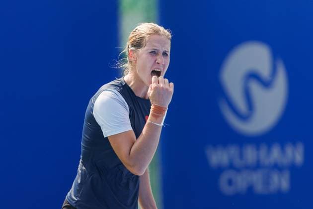 WUHAN, CHINA - OCTOBER 05: Anastasia Zakharova reacts in the Women s Singles Qualifying second round match against Bianca Andreescu of Canada on day 2 of 2025 Wuhan Open at Optics Valley International Tennis Center on October 5, 2025 in Wuhan, Hubei Province of China.  Copyright: xVCGx 111595178877
