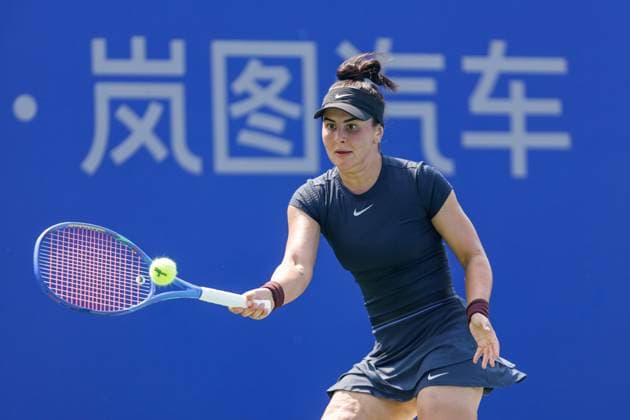 WUHAN, CHINA - OCTOBER 05: Bianca Andreescu of Canada returns a shot in the Women s Singles Qualifying second round match against Anastasia Zakharova on day 2 of 2025 Wuhan Open at Optics Valley International Tennis Center on October 5, 2025 in Wuhan, Hubei Province of China.  Copyright: xVCGx 111595178881