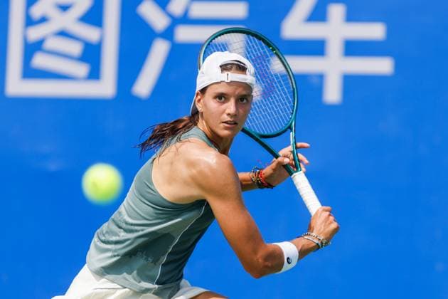 WUHAN, CHINA - OCTOBER 05: Emiliana Arango of Colombia returns a shot in the Women s Singles Qualifying second round match against Antonia Ruzic of Croatia on day 2 of 2025 Wuhan Open at Optics Valley International Tennis Center on October 5, 2025 in Wuhan, Hubei Province of China.  Copyright: xVCGx 111595182629