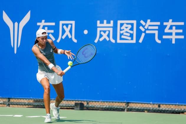 WUHAN, CHINA - OCTOBER 05: Emiliana Arango of Colombia returns a shot in the Women s Singles Qualifying second round match against Antonia Ruzic of Croatia on day 2 of 2025 Wuhan Open at Optics Valley International Tennis Center on October 5, 2025 in Wuhan, Hubei Province of China.  Copyright: xVCGx 111595182638
