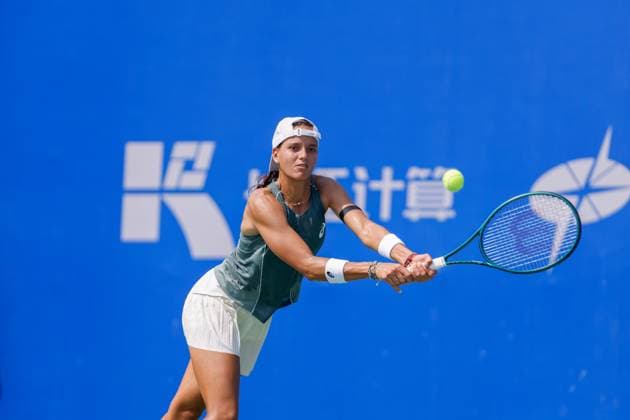 WUHAN, CHINA - OCTOBER 05: Emiliana Arango of Colombia returns a shot in the Women s Singles Qualifying second round match against Antonia Ruzic of Croatia on day 2 of 2025 Wuhan Open at Optics Valley International Tennis Center on October 5, 2025 in Wuhan, Hubei Province of China.  Copyright: xVCGx 111595182635
