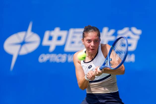 WUHAN, CHINA - OCTOBER 05: Antonia Ruzic of Croatia returns a shot in the Women s Singles Qualifying second round match against Emiliana Arango of Colombia on day 2 of 2025 Wuhan Open at Optics Valley International Tennis Center on October 5, 2025 in Wuhan, Hubei Province of China.  Copyright: xVCGx 111595182625