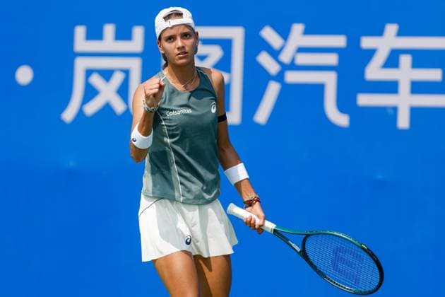 WUHAN, CHINA - OCTOBER 05: Emiliana Arango of Colombia reacts in the Women s Singles Qualifying second round match against Antonia Ruzic of Croatia on day 2 of 2025 Wuhan Open at Optics Valley International Tennis Center on October 5, 2025 in Wuhan, Hubei Province of China.  Copyright: xVCGx 111595182608