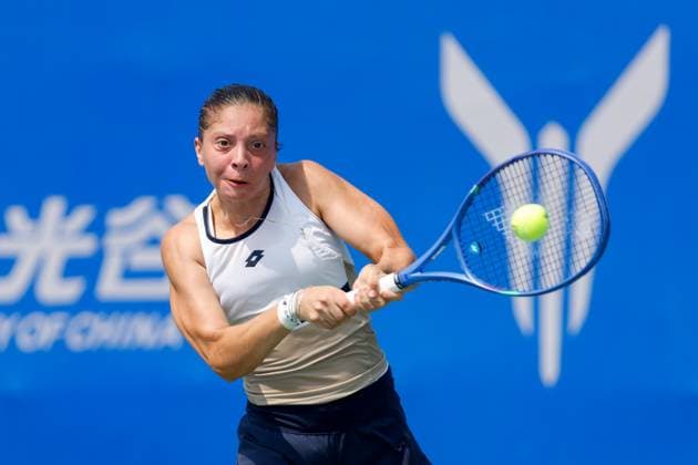 WUHAN, CHINA - OCTOBER 05: Antonia Ruzic of Croatia returns a shot in the Women s Singles Qualifying second round match against Emiliana Arango of Colombia on day 2 of 2025 Wuhan Open at Optics Valley International Tennis Center on October 5, 2025 in Wuhan, Hubei Province of China.  Copyright: xVCGx 111595182614