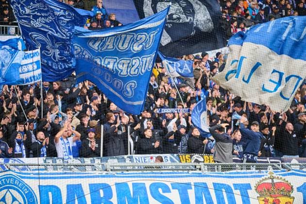 04 10 2025, Soccer, Men, 2 BL Bundesliga , Season 2025 2026, Holstein Kiel SV Darmstadt 98, 8 Matchday Guest Fanblock Darmstadt Kiel, Holstein Stadion Holstein Stadion Schleswig Holstein Germany