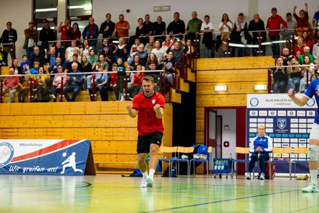 04 10 2025, GER, Volleyball, 2 BL Maenner Sued, Season 2025 2026, Blue Volleys Gotha TSV 1860 Muehldorf a Inn Len Spankowski Blue Volleys Gotha 99867 Gotha Sporthalle Sportanlage Ernesti Thüringen Germany