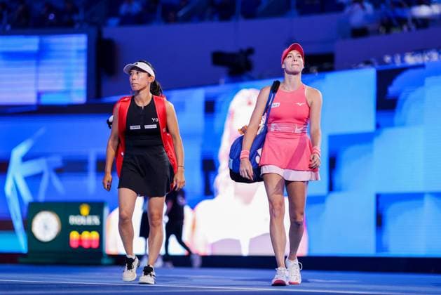 BEIJING, CHINA - OCTOBER 05: Miyu Kato of Japan and Fanny Stollar of Hungary arrive at the court for the Women s Doubles Final match against Sara Errani and Jasmine Paolini of Italy on day 14 of the 2025 China Open at the National Tennis Center on October 5, 2025 in Beijing, China.  Copyright: xVCGx 111595189911