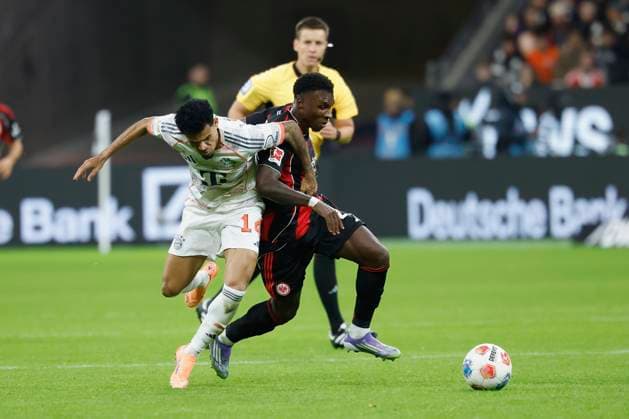 Cassiano Kiala Bayern 04 10 2025, Football, 1 Bundesliga, Eintracht Frankfurt FC Bayern München, GER, Frankfurt am Main, Deutsche Bank Park, DFL REGULATES PROHIBIT ANY USE OF PHOTOGRAPHS AS IMAGE SEQUENCES AND OR QUASI VIDEO Copyright: HMBxMedia xHeikoxBecker