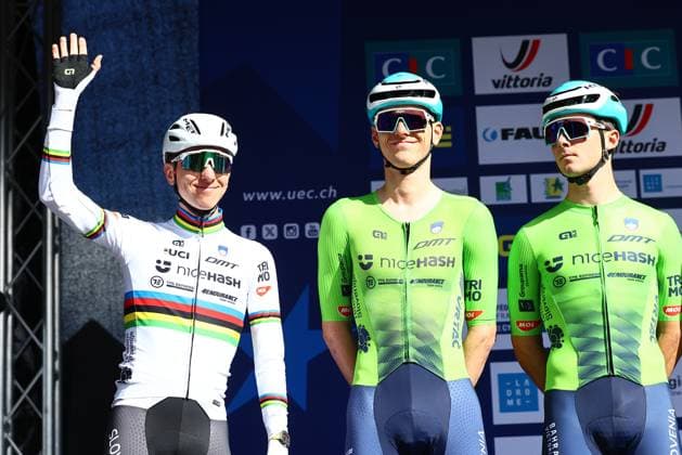World champion Slovenia Tadej Pogacar pictured ahead of the Men Elite raod race, a 202,5 km from Privas to Guilherand-Granges, at the UEC road European cycling championships, Sunday 05 October 2025, France. The European cycling championships Drome-Ardeche takes place from 1 to 5 October, France. DAVIDxPINTENS  x136117189x