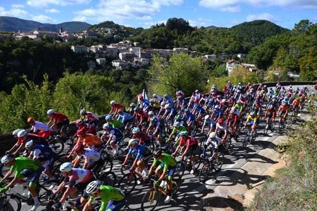 UEC 2025 Road European Championship, EM, Europameisterschaft Drome-Ardeche 05 10 2025 GUILHERAND-GRANGES, FRANCE - OCTOBER 05 : illustration picture peloton during the Men Elite cycling road race of the 2025 UEC Road European Championship Drome-Ardeche 10th edition an UCI Continental Championships cycling race of 202.5 km with start in Privas and finish in Guilherand-Granges on October 5, 2025 in Guilherand-Granges, France, 05 10 2025 Guilherand-Granges France  Copyright: xVincentxKalutx