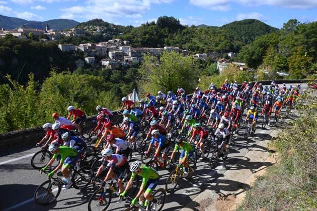 UEC 2025 Road European Championship, EM, Europameisterschaft Drome-Ardeche 05 10 2025 GUILHERAND-GRANGES, FRANCE - OCTOBER 05 : illustration picture peloton during the Men Elite cycling road race of the 2025 UEC Road European Championship Drome-Ardeche 10th edition an UCI Continental Championships cycling race of 202.5 km with start in Privas and finish in Guilherand-Granges on October 5, 2025 in Guilherand-Granges, France, 05 10 2025 Guilherand-Granges France  Copyright: xVincentxKalutx