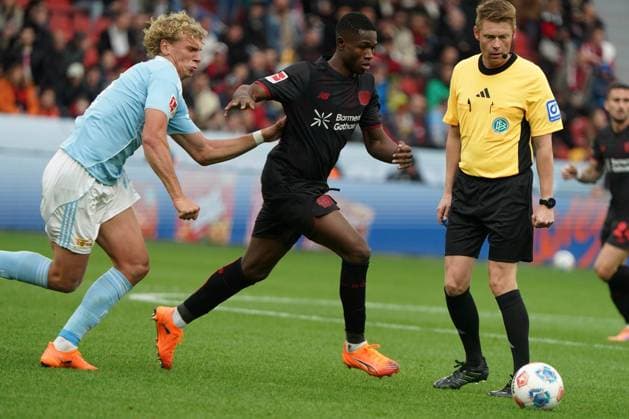 Soccer, 1 Bundesliga, Season 2025 2026, Bayer 04 Leverkusen 1 FC Union Berlin 04 10 2025, Bayarena Leverkusen Leopold Querfeld, 1 FC Union Berlin ,Christian Michel Kofane,