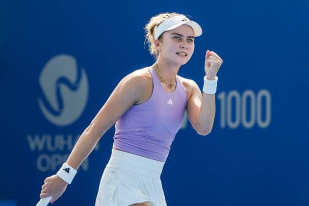WUHAN, CHINA - OCTOBER 05: Iva Jovic of the United States reacts in the Women s Singles Qualifying second round match against Varvara Gracheva of France on day 2 of 2025 Wuhan Open at Optics Valley International Tennis Center on October 5, 2025 in Wuhan, Hubei Province of China.  Copyright: xVCGx 111595195394