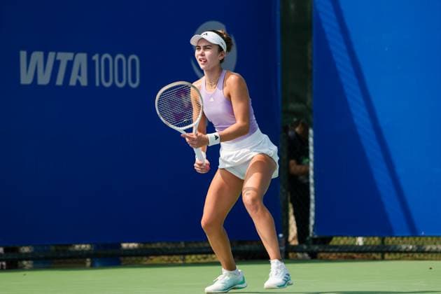 WUHAN, CHINA - OCTOBER 05: Iva Jovic of the United States reacts in the Women s Singles Qualifying second round match against Varvara Gracheva of France on day 2 of 2025 Wuhan Open at Optics Valley International Tennis Center on October 5, 2025 in Wuhan, Hubei Province of China.  Copyright: xVCGx 111595195373