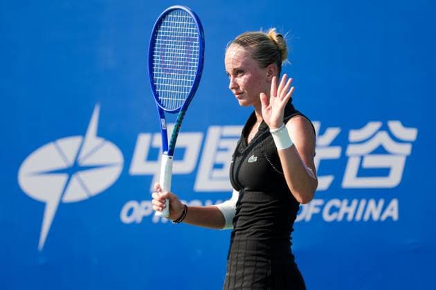 WUHAN, CHINA - OCTOBER 05: Polina Kudermetova reacts in the Women s Singles Qualifying second round match against Viktoriya Tomova of Bulgaria on day 2 of 2025 Wuhan Open at Optics Valley International Tennis Center on October 5, 2025 in Wuhan, Hubei Province of China.  Copyright: xVCGx 111595195974