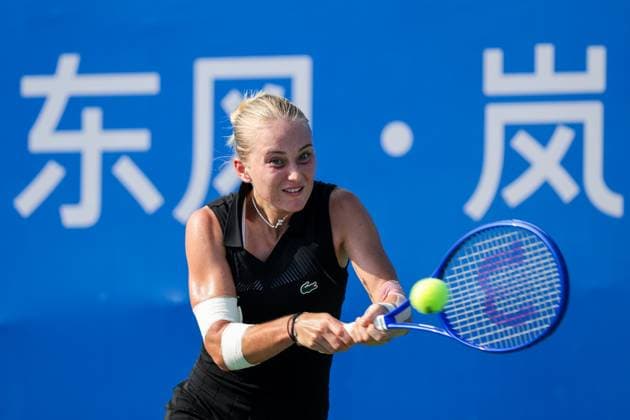 WUHAN, CHINA - OCTOBER 05: Polina Kudermetova returns a shot in the Women s Singles Qualifying second round match against Viktoriya Tomova of Bulgaria on day 2 of 2025 Wuhan Open at Optics Valley International Tennis Center on October 5, 2025 in Wuhan, Hubei Province of China.  Copyright: xVCGx 111595195969