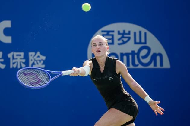 WUHAN, CHINA - OCTOBER 05: Polina Kudermetova returns a shot in the Women s Singles Qualifying second round match against Viktoriya Tomova of Bulgaria on day 2 of 2025 Wuhan Open at Optics Valley International Tennis Center on October 5, 2025 in Wuhan, Hubei Province of China.  Copyright: xVCGx 111595195959