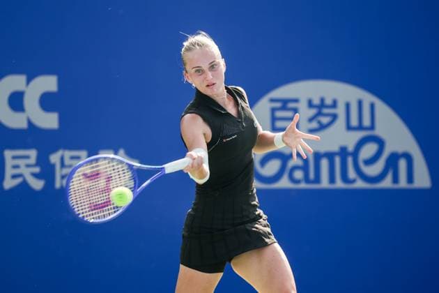 WUHAN, CHINA - OCTOBER 05: Polina Kudermetova returns a shot in the Women s Singles Qualifying second round match against Viktoriya Tomova of Bulgaria on day 2 of 2025 Wuhan Open at Optics Valley International Tennis Center on October 5, 2025 in Wuhan, Hubei Province of China.  Copyright: xVCGx 111595195961