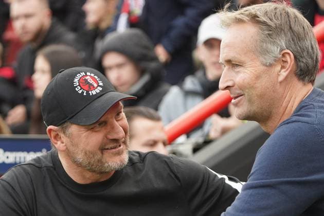 Football, 1 Bundesliga, Season 2025 2026, Bayer 04 Leverkusen 1 FC Union Berlin 04 10 2025, Bayarena Leverkusen steffen baumgart, union berlin, Kasper Hjulmand coach Bayer 04 Leverkusen , action, single image