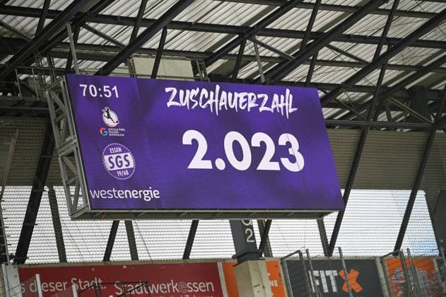 Spectator count google pixel women Bundesliga SGS Essen Vfl Wolfsburg 04 10 2025 spectator count google pixel women Bundesliga, 05 matchday, SGS Essen vs VfL Wolfsburg on October 04, 2025 at Stadion an der Hafenstraße, Essen final score 0 8 in front of 2 023 spectators
