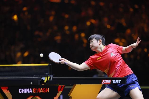 BEIJING, CHINA - OCTOBER 05: Sun Yingsha of China competes in the Women s Singles Final match against Wang Manyu of China on day 11 of the WTT China Smash 2025 at Shougang Park on October 5, 2025 in Beijing, China.  Copyright: xVCGx 111595202690