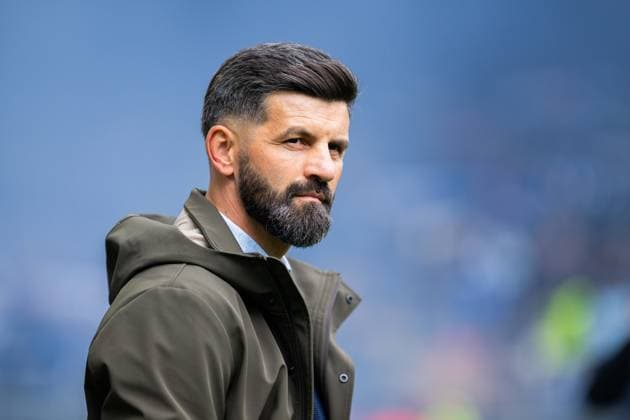 05 10 2025 Soccer, 2025 2026, 2 Bundesliga, 8 Matchday, DSC Arminia Bielefeld FC Schalke 04 Miron Muslic Coach Schalke DFL REGULATIONS PROHIBIT ANY USE OF PHOTOGRAPHS AS IMAGE SEQUENCES AND OR QUASI VIDEO
