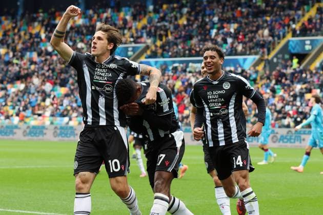 UdineseÕs Christian Kabasele celebrates after scoring the 1-1 goal for his team during the Serie A soccer match between Udinese and Cagliari at the Bluenergy Stadium in Udine, north east Italy - Sunday, October 05,2026 - soccer  Copyright: xAndreaxBressanutti LaPressex