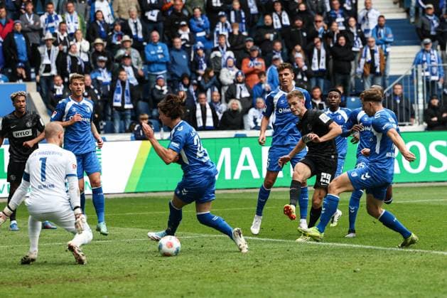 Goalscorer Tom Zimmerschied SV Elversberg,29 scores to 0 2 2 Soccer Bundesliga Season 2025 2026 1 FC Magdeburg vs SV 07 Elversberg at the Avnet Arena in Magdeburg Action,Soccer,Man,Men,Germany,05 10 2025
