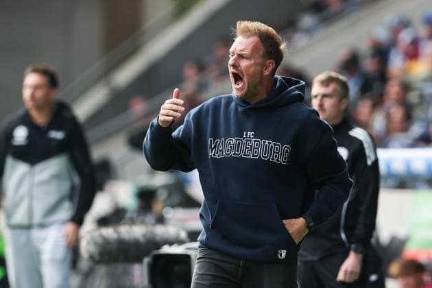 Coach Markus Fiedler 1 FC Magdeburg 2 Soccer Bundesliga Season 2025 2026 1 FC Magdeburg vs SV 07 Elversberg at the Avnet Arena in Magdeburg Soccer,Man,Men,Germany,05 10 2025