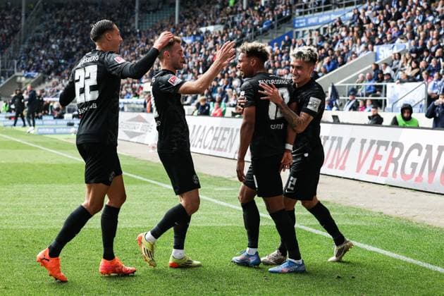 Goalscorer Bambase Conte SV 07 Elversberg,10 scores to 0 1 2 Soccer Bundesliga Season 2025 2026 1 FC Magdeburg vs SV 07 Elversberg at the Avnet Arena in Magdeburg Action,Soccer,Man,Men,Germany,05 10 2025