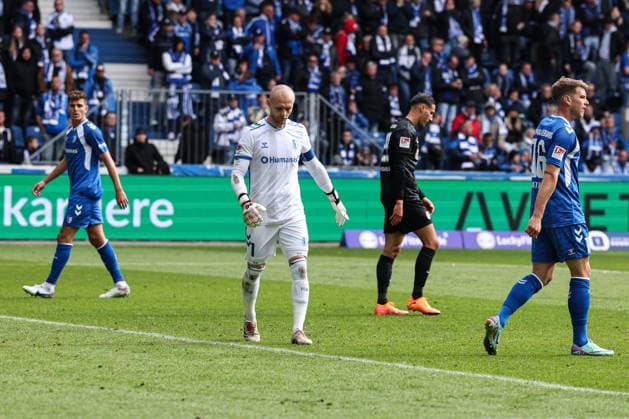 Goalkeeper Dominik Reimann 1 FC Magdeburg,1 and Marcus Mathisen 1 FC Magdeburg,16 2 Soccer Bundesliga Season 2025 2026 1 FC Magdeburg vs SV 07 Elversberg at the Avnet Arena in Magdeburg Action,Soccer,Man,Men,Germany,05 10 2025