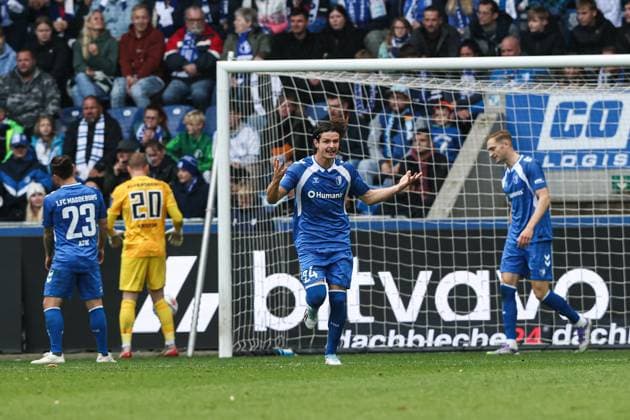 Jean Hugonet 1 FC Magdeburg,24 2 Soccer Bundesliga Season 2025 2026 1 FC Magdeburg vs SV 07 Elversberg at the Avnet Arena in Magdeburg Action,Soccer,Man,Men,Germany,05 10 2025