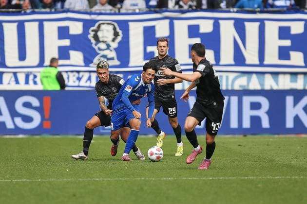 Magdeburg, Saxony-Anhalt, Germany, 05 10 2025 Avnet Arena 8 Matchday, Season 2025 26, 2 Soccer Bundesliga 1 FC Magdeburg Sportvereinigung 07 Elversberg Laurin Ulrich 8, 1 FC Magdeburg in duel, among others with Tom Zimmerschied 29, SV Elversberg and Felix Keidel 43, SV Elversberg Copyright: xdtsxNachrichtenagenturx dts_86461
