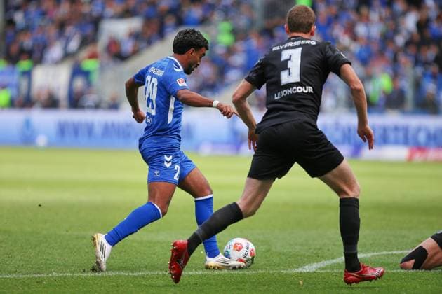 Magdeburg, Saxony-Anhalt, Germany, 05 10 2025 Avnet Arena 8 Matchday, Season 2025 26, 2 Soccer Bundesliga 1 FC Magdeburg Sportvereinigung 07 Elversberg Rayan Ghrieb 29, 1 FC Magdeburg and Florian Le Joncour 03, SV Elversberg Copyright: xdtsxNachrichtenagenturx dts_86465