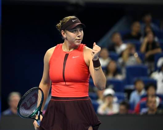 (251005) -- BEIJING, Oct. 5, 2025 -- Amanda Anisimova celebrates scoring during the women s singles final match between Amanda Anisimova of the United States and Linda Noskova of the Czech Republic at 2025 China Open tennis tournament in Beijing, China, Oct. 5, 2025. ) (SP)CHINA-BEIJING-TENNIS-CHINA OPEN-WOMEN S SINGLES-FINAL (CN) HuxJingwen 