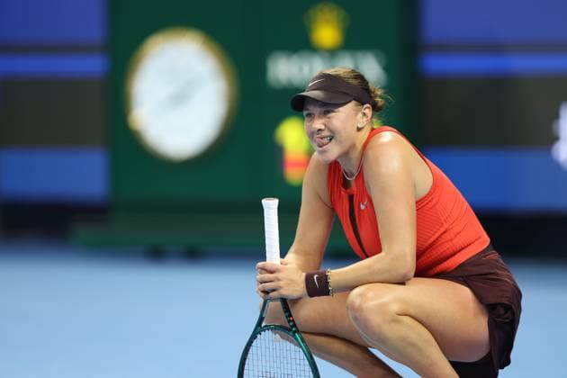 (251005) -- BEIJING, Oct. 5, 2025 -- Amanda Anisimova reacts during the women s singles final match between Amanda Anisimova of the United States and Linda Noskova of the Czech Republic at 2025 China Open tennis tournament in Beijing, China, Oct. 5, 2025. ) (SP)CHINA-BEIJING-TENNIS-CHINA OPEN-WOMEN S SINGLES-FINAL (CN) BaixXuefei 