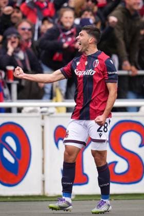 Bologna s Nicolo Cambiaghi celebrates after scoring the 1-0 goal for his team during the Serie A soccer match between Bologna and Pisa at the Renato Dall™Ara Stadium in Bologna, north Italy - Sunday, October 5, 2025 -  Copyright: xMassimoxPaolone LaPressex