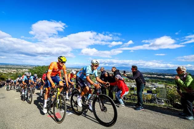 Belgium Xandro Meurisse pictured in action during the Men Elite raod race, a 202,5 km from Privas to Guilherand-Granges, at the UEC road European cycling championships, Sunday 05 October 2025, France. The European cycling championships Drome-Ardeche takes place from 1 to 5 October, France. DAVIDxPINTENS  x136131397x
