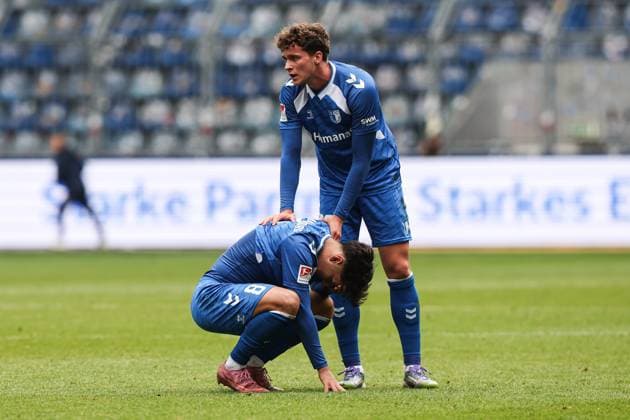 Max Geschwill 1 FC Magdeburg,28 with Laurin Ulrich 1 FC Magdeburg,8 2 Soccer Bundesliga Season 2025 2026 1 FC Magdeburg vs SV 07 Elversberg at the Avnet Arena in Magdeburg Action,Soccer,Man,Men,Germany,05 10 2025