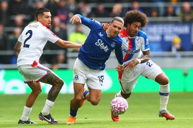 Daniel Munoz of Crystal Palace and Chris Richards challenge Jack Grealish of Everton Everton v Crystal Palace, Premier League, Football, Hill Dickinson Stadium, Liverpool, UK - 05 Oct 2025Liverpool Hill Dickinson Stadium United Kingdom EDITORIAL USE ONLY No use with unauthorised audio, video, data, fixture lists, club league logos or live services. Online in-match use limited to 120 images, no video emulation. No use in betting, games or single club league player publications. Copyright: xPaulxCurrie Shutterstockx 15515862by