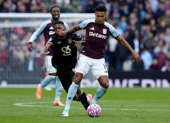 Birmingham, England, 5th October 2025. Ollie Watkins of Aston Villa (R) catches Florentino Luis of Burnley in the face during the Aston Villa vs Burnley Premier League match at Villa Park, Birmingham. Picture credit should read: Andrew Yates Sportimage EDITORIAL USE ONLY. No use with unauthorised audio, video, data, fixture lists, club league logos or live services. Online in-match use limited to 120 images, no video emulation. No use in betting, games or single club league player publications. SPI_026_AY_VILLA_BURNLEY SPI-4198-0026