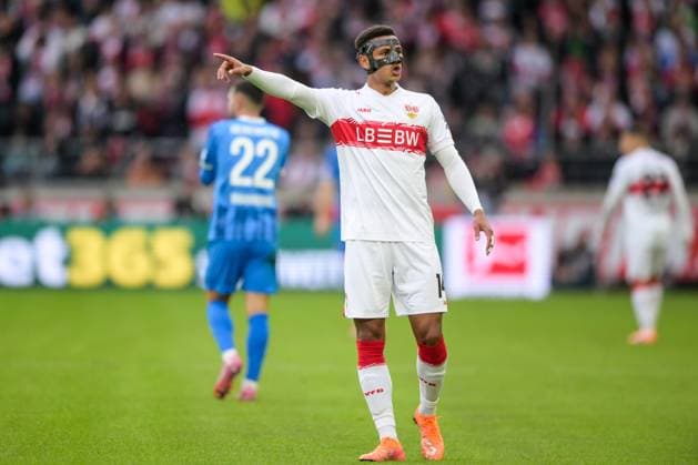 Soccer, 1 Bundesliga, 20251005, VfB Stuttgart 1 FC Heidenheim 1846 In the picture Luca JAQUEZ Stuttgart, 14 points index finger Stuttgart MHP Arena Baden Württemberg Germany Copyright: Passion2Press MarkusxFischerx