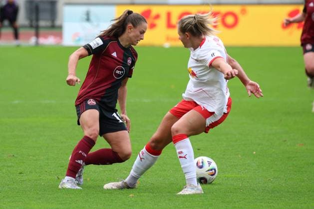 05 10 2025 Soccer season 2025 2026 1 Google Pixel Women Bundesliga 05 Matchday 1 FC Nürnberg FCN Club Clubfrauen RB Leipzig Sportfoto Zink DCDE xdcxdex Sanja Homann 19, 1 FC Nürnberg FCN , Marleen Schimmer 14, RB Leipzig