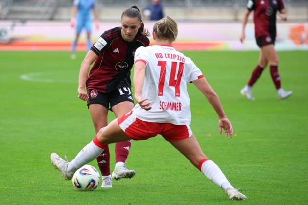 05 10 2025 Soccer Season 2025 2026 1 Google Pixel Women Bundesliga 05 Matchday 1 FC Nürnberg FCN Club Clubfrauen RB Leipzig Sportfoto Zink DCDE xdcxdex Sanja Homann 19, 1 FC Nürnberg FCN , Marleen Schimmer 14, RB Leipzig