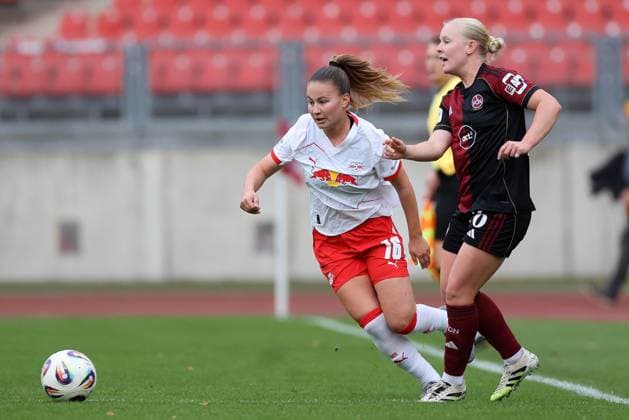 Schasching Annabel - Gambone Aleigh , 1.FC Nürnberg-RB Leipzig , Google Pixel Frauen-Bundesliga , Fußball , in den Max Morlock Stadion, in Nürnberg , Bayern, Deutschland. Oktober 05, 2025 . Photo by: Davide Elias IPA Photo Pressefoto DENL Copyright: xDavidexEliasx
