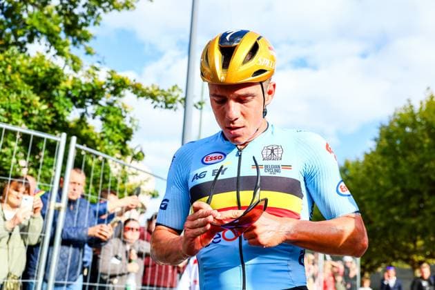 Belgium Remco Evenepoel pictured after the Men Elite raod race, a 202,5 km from Privas to Guilherand-Granges, at the UEC road European cycling championships, Sunday 05 October 2025, France. The European cycling championships Drome-Ardeche takes place from 1 to 5 October, France. DAVIDxPINTENS  x136138814x
