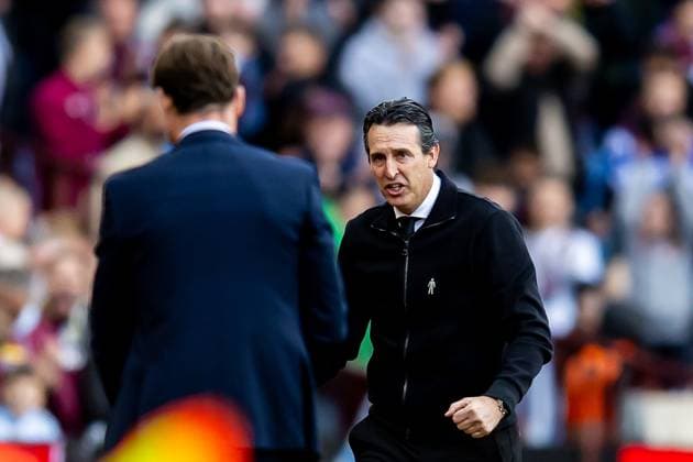 Aston Villa v Burnley Premier League 05 10 2025. Aston Villa manager Unai Emery celebrates win after final whistle of the Premier League match between Aston Villa and Burnley at Villa Park, Birmingham, England on 5 October 2025. Birmingham Villa Park West Midlands England Editorial use only DataCo restrictions apply See www.football-dataco.com , Copyright: xManjitxNarotrax PSI-23003-0063