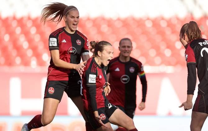 Lein Nastassja Torjubel 1-1 FCN , 1.FC Nürnberg-RB Leipzig , Google Pixel Frauen-Bundesliga , Fußball , in den Max Morlock Stadion, in Nürnberg , Bayern, Deutschland. Oktober 05, 2025 . Photo by: Davide Elias IPA Photo Pressefoto DENL Copyright: xDavidexEliasx